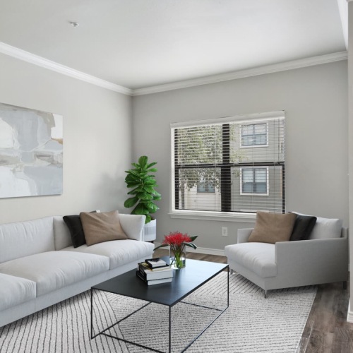 Spacious living rooms with comfortable spacing living area that includes ample seating spaces and bright lighting